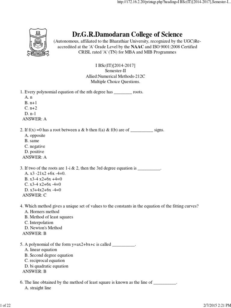 212c Numerical Methods Numerical Analysis Equations
