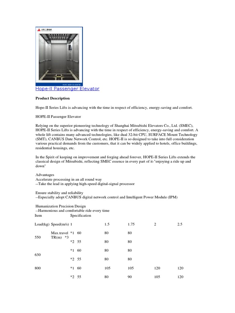 Hope-II Passenger Elevator Overview | PDF | Elevator | Electrical ...