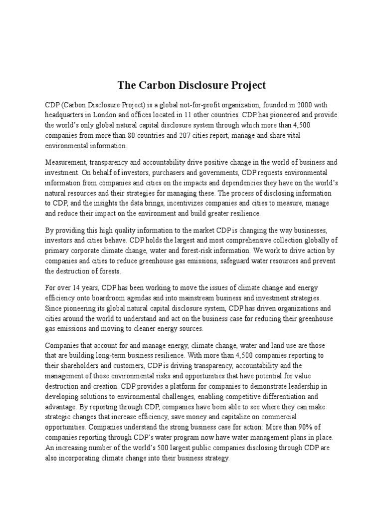 Carbon Disclosure Project Overview | PDF | Climate Change | Natural ...