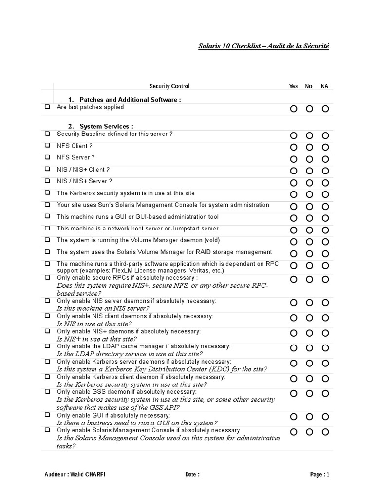 Solaris 10 Security Audit Checklist | PDF | Networking Standards ...
