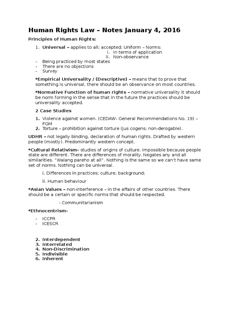 Human Rights Law - Notes January 4, 2016 | PDF