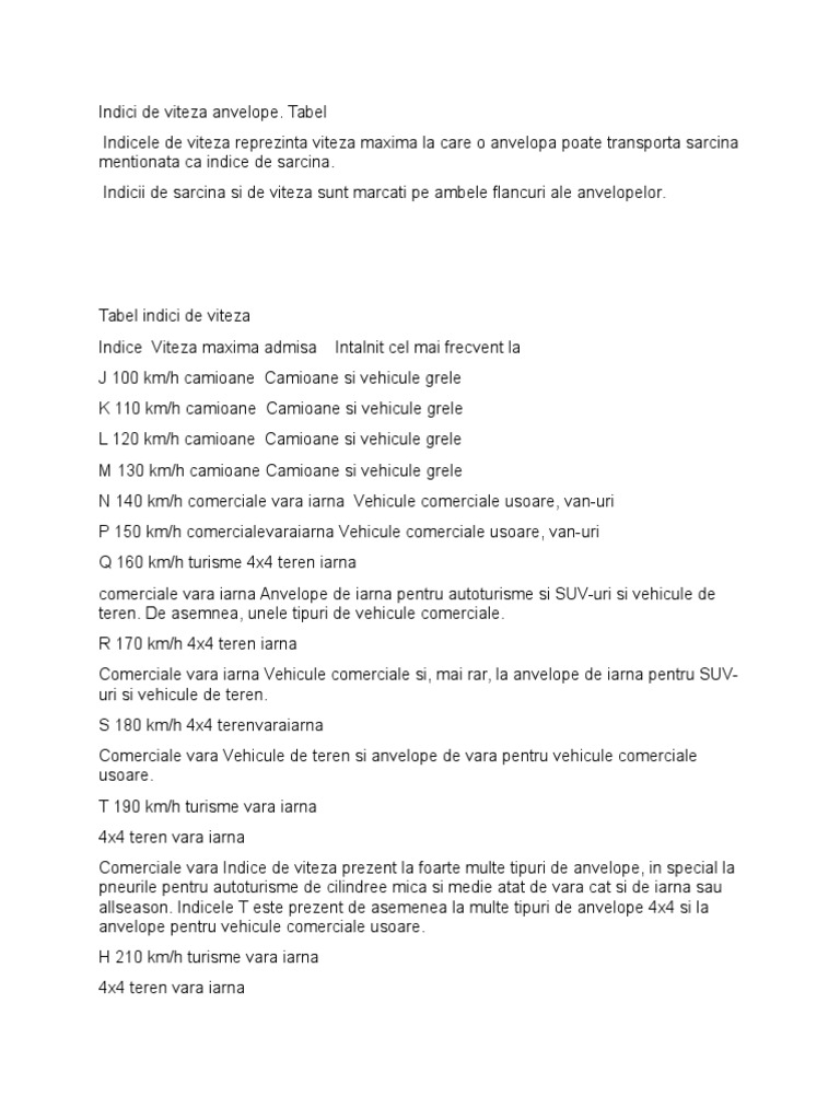 Indice De Sarcina Anvelope