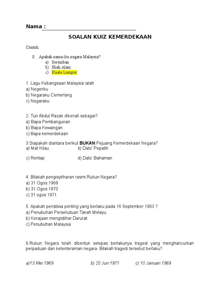 Rukun bilakah pengisytiharan negara? rasmi Sejarah dan