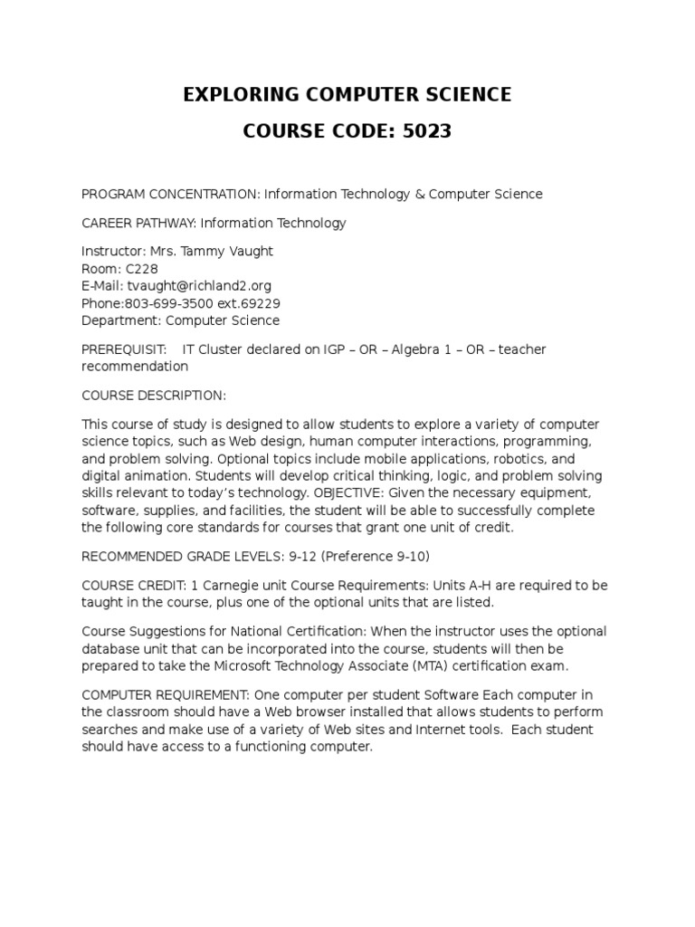 exploring computer science syllabus 2016 2017 | Computer Science ...