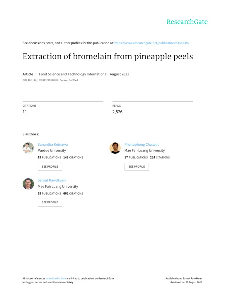 Extraction of Bromelain From Pineapple Peels. PDF Gel
