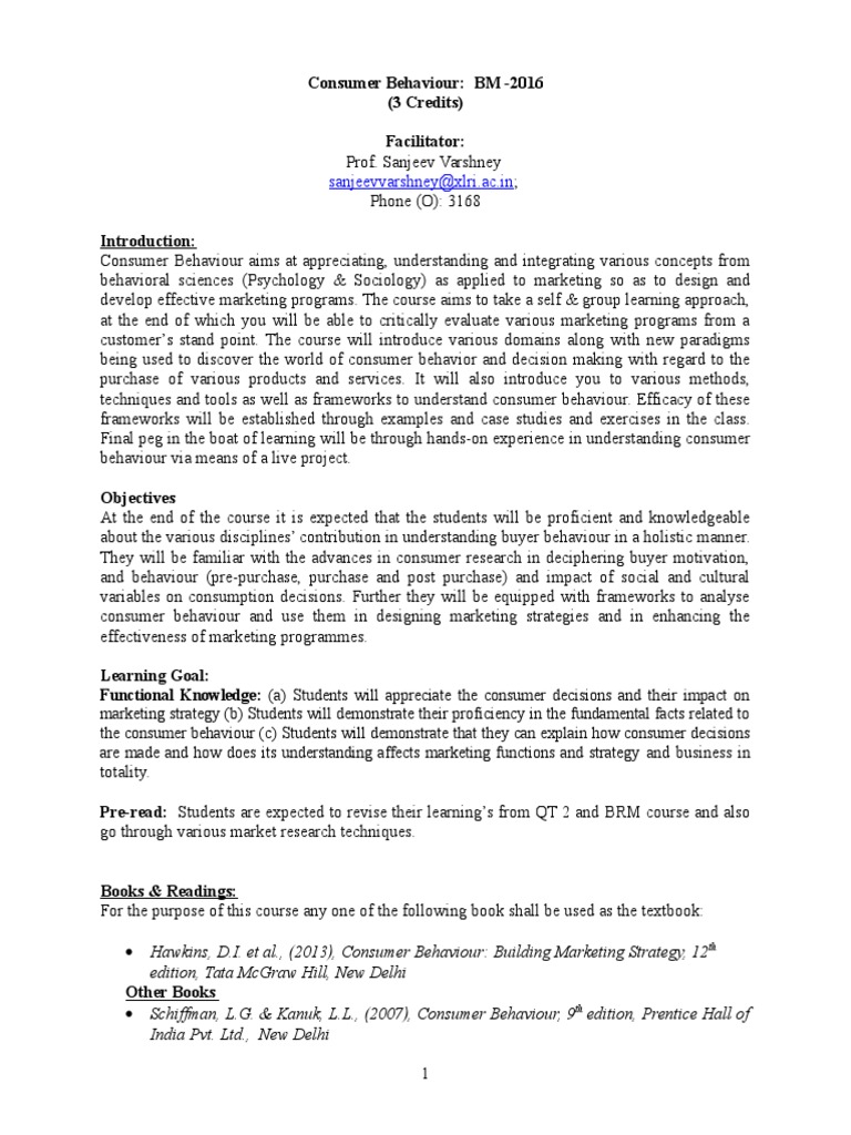 BM-Consumer Behaviour Course Outline | PDF | Consumer Behaviour ...