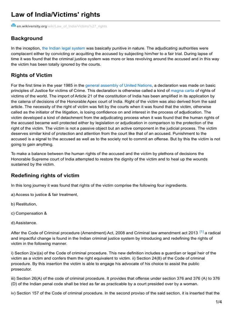 Rights of Victims in Indian Law | PDF | Victimology | Criminal ...