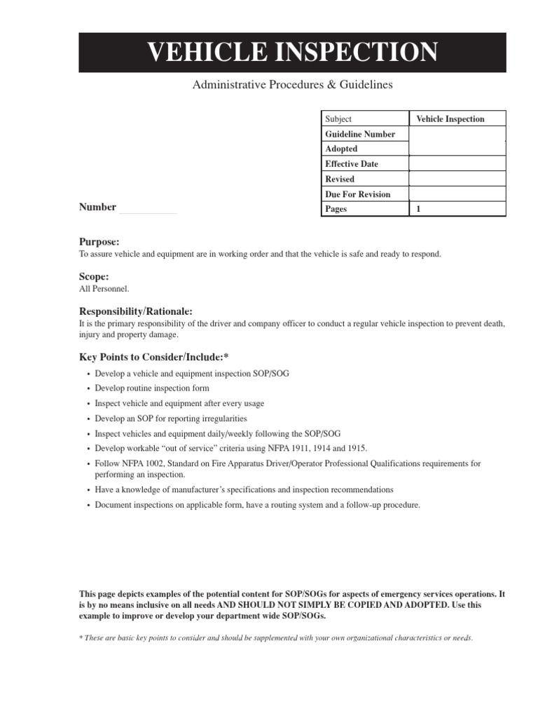 Vehicle Inspection SOP Development | PDF