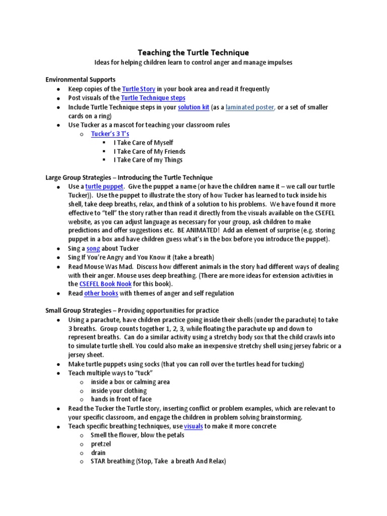 Teaching The Turtle Technique 5 | PDF | Anger | Teaching And Learning