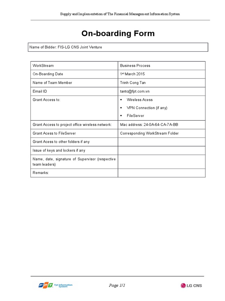 Financial Management System Onboarding Form | PDF | Technology ...