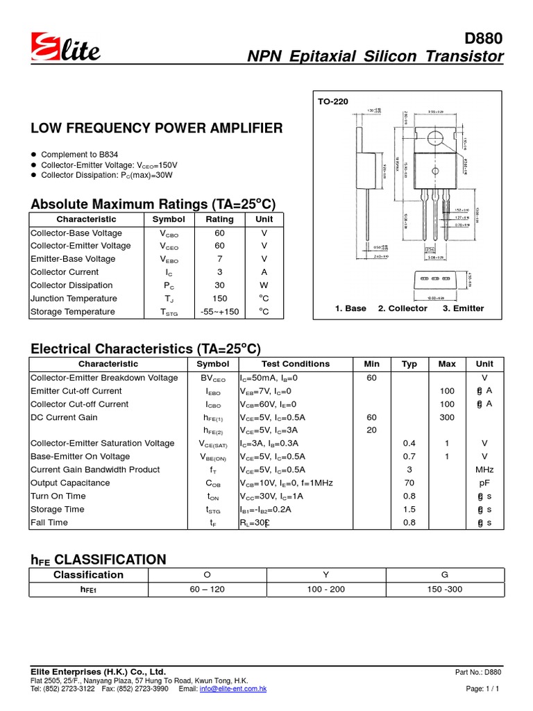 D880 Datasheet: D880 Transistor – ZPFQL