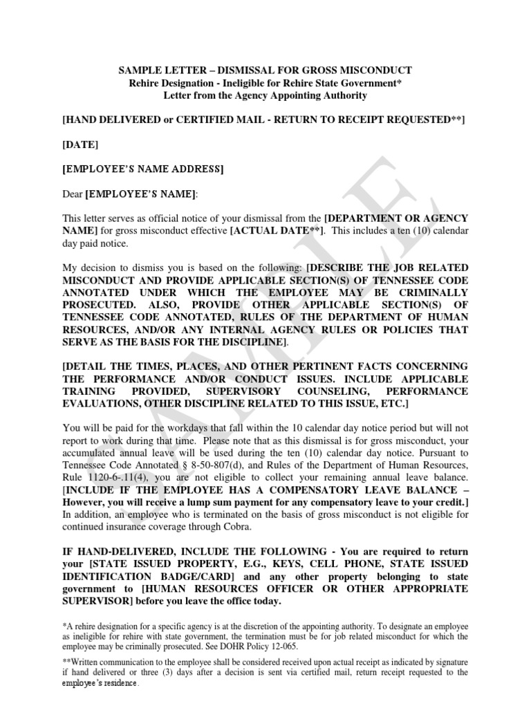 Dismissal - Gross Misconduct  PDF  Registered Mail  Human