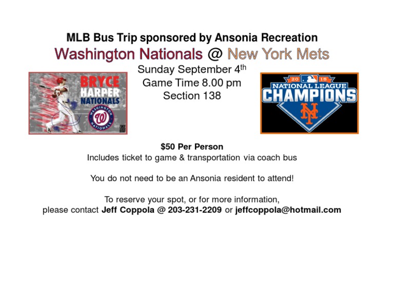 MLB Bus Trip: Nationals vs Mets 9/4 | PDF