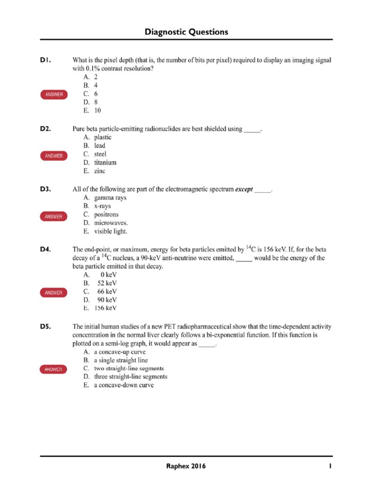 Radiologic Diagnostic Physics 2016 Questions PDF