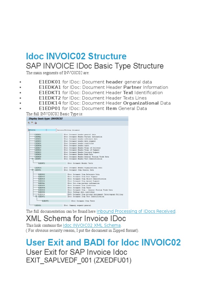 Idoc INVOIC02 Structure 01 Xml Schema Invoice