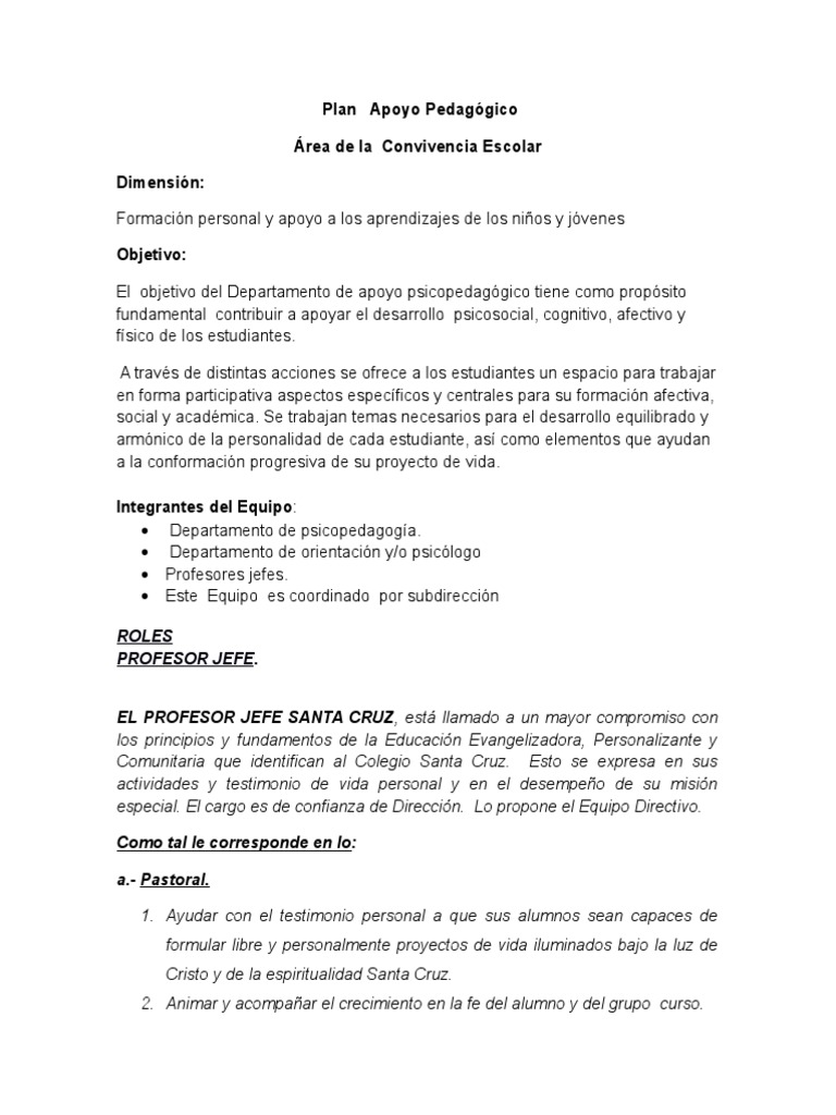 Plan de Apoyo Pedagogico PDF Maestros Planificación