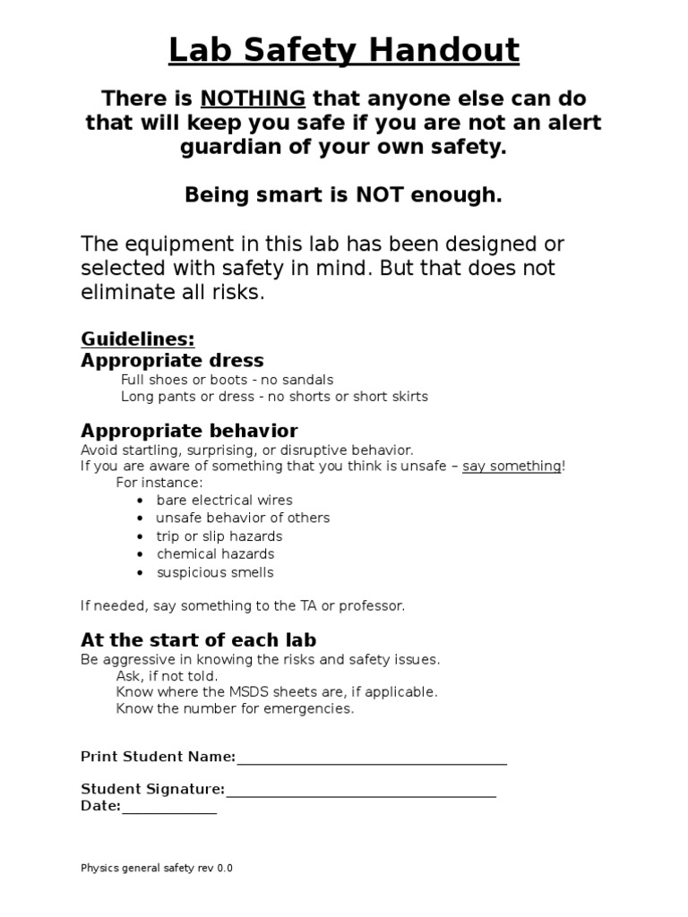 Lab Safety Handout PDF