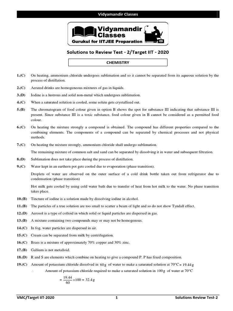SOLUTIONS Review Test 2 Target 2020 | PDF