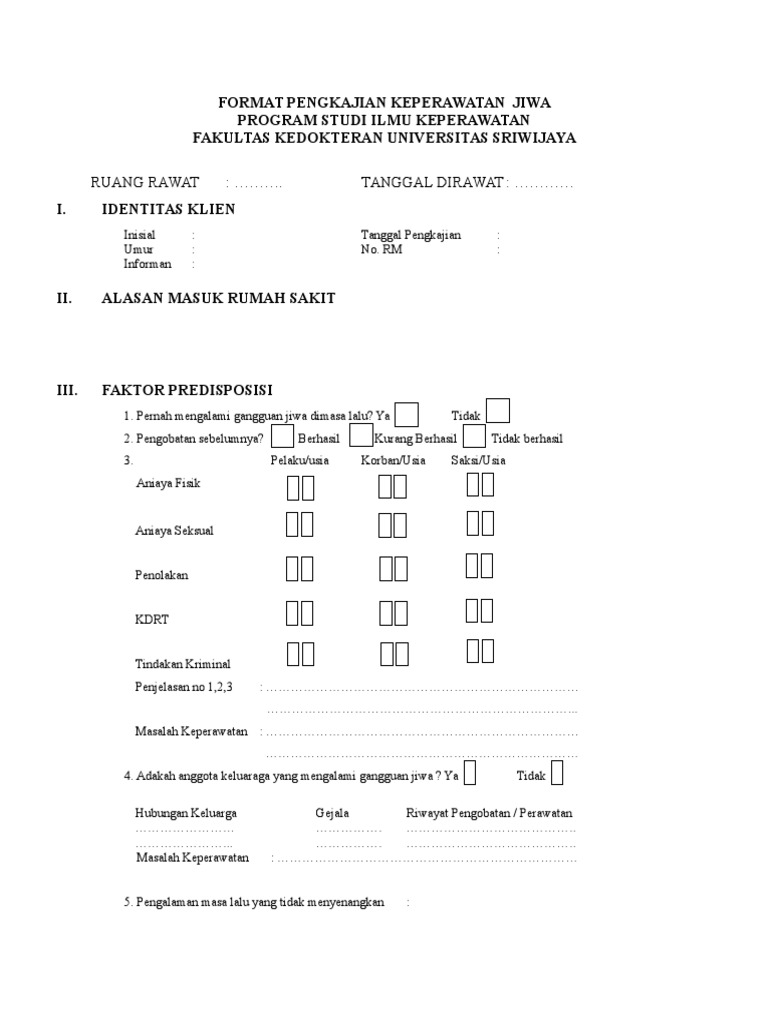 Format Pengkajian Keperawatan Jiwa