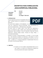 Memoria descriptiva para formalización de uso de agua superficial poblacional