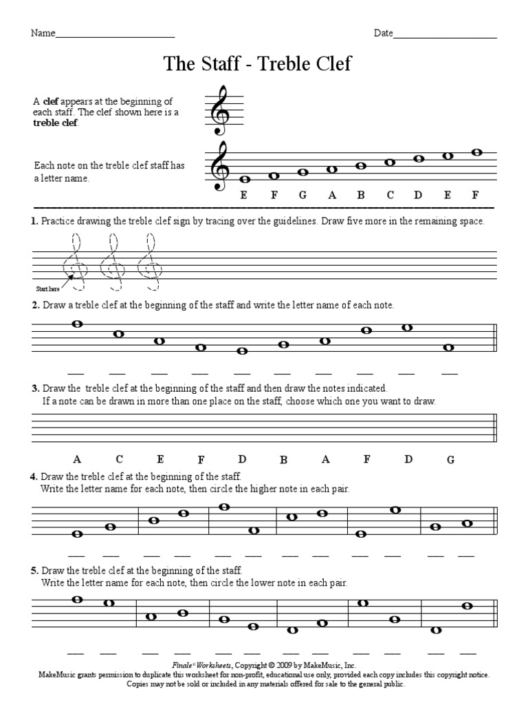 treble clef notes on staff