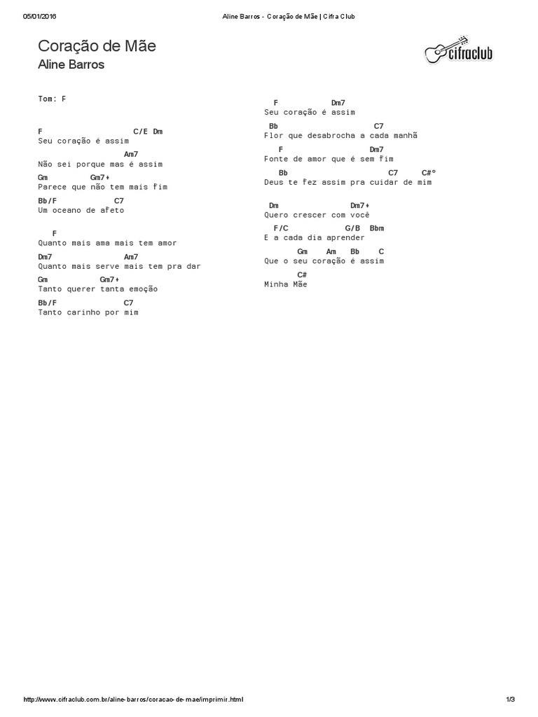 Coração de Mãe - Aline Barros: Letra e Cifras | PDF | Artes ...
