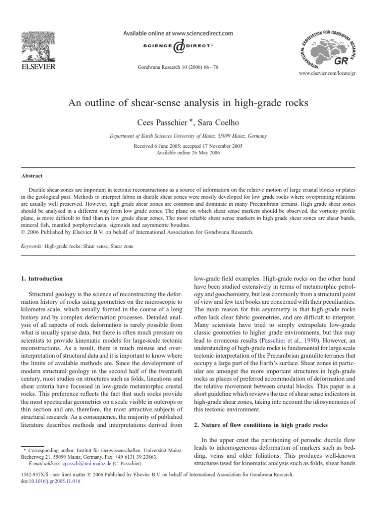 An Outline of Shear-Sense Analysis in High-Grade Rocks: Cees Passchier ...