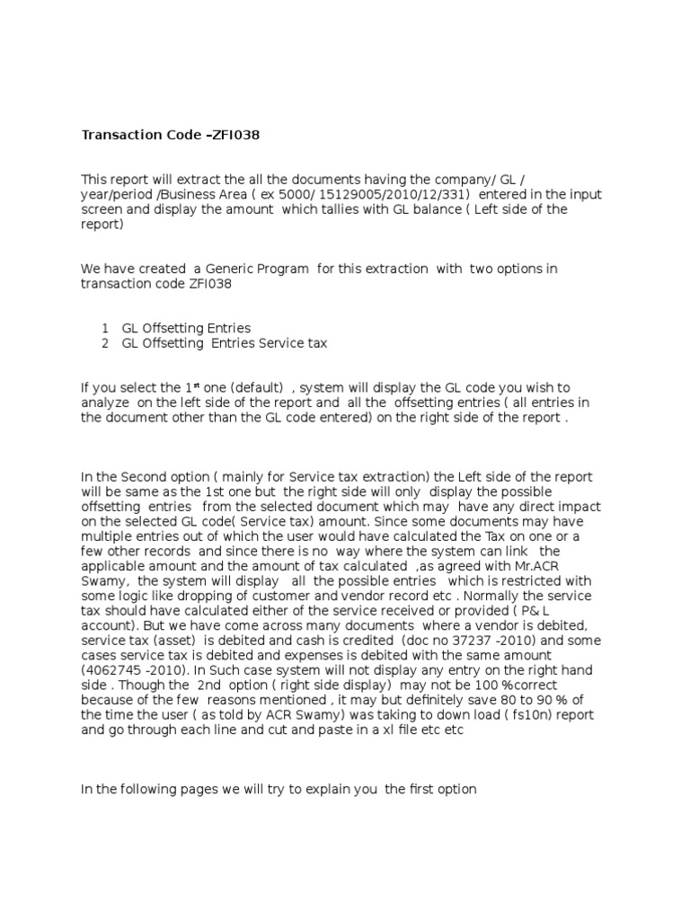 ZFI038 GL Offsetting Entries Report | PDF | Debits And Credits ...