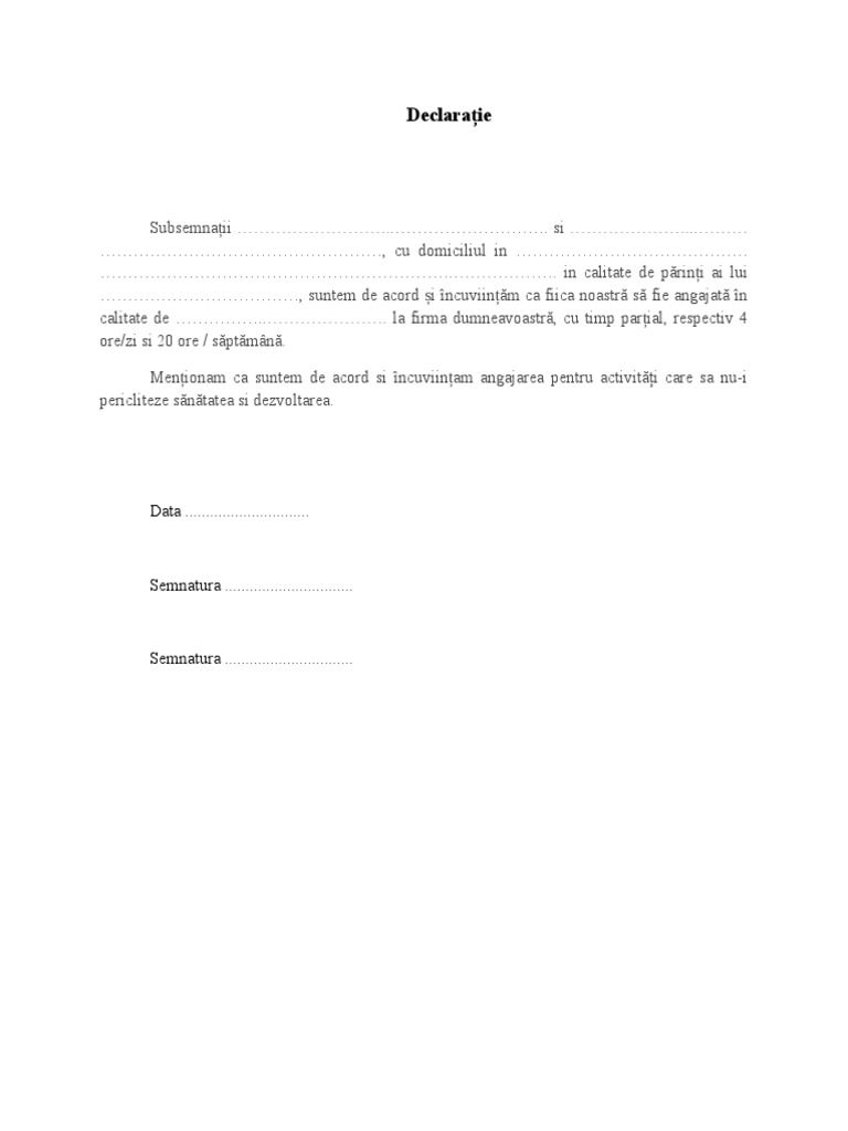 Acord Parinti Angajare Minor | PDF