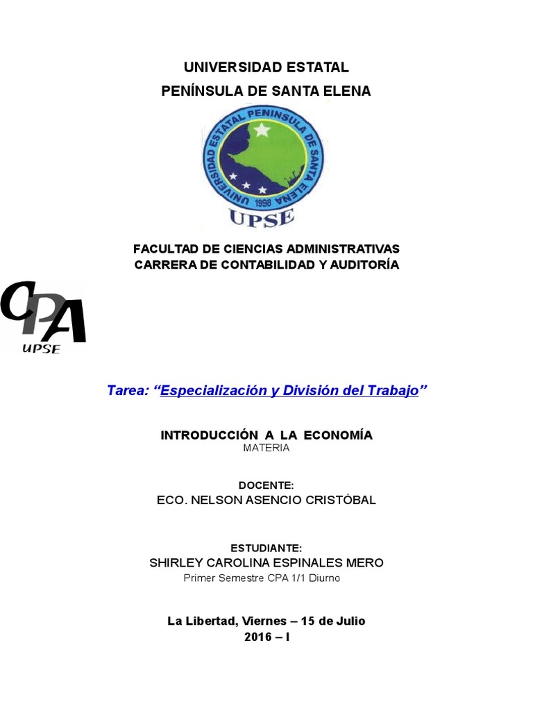 Tarea Especialización División de Trabajo Unidad 4 PDF Division