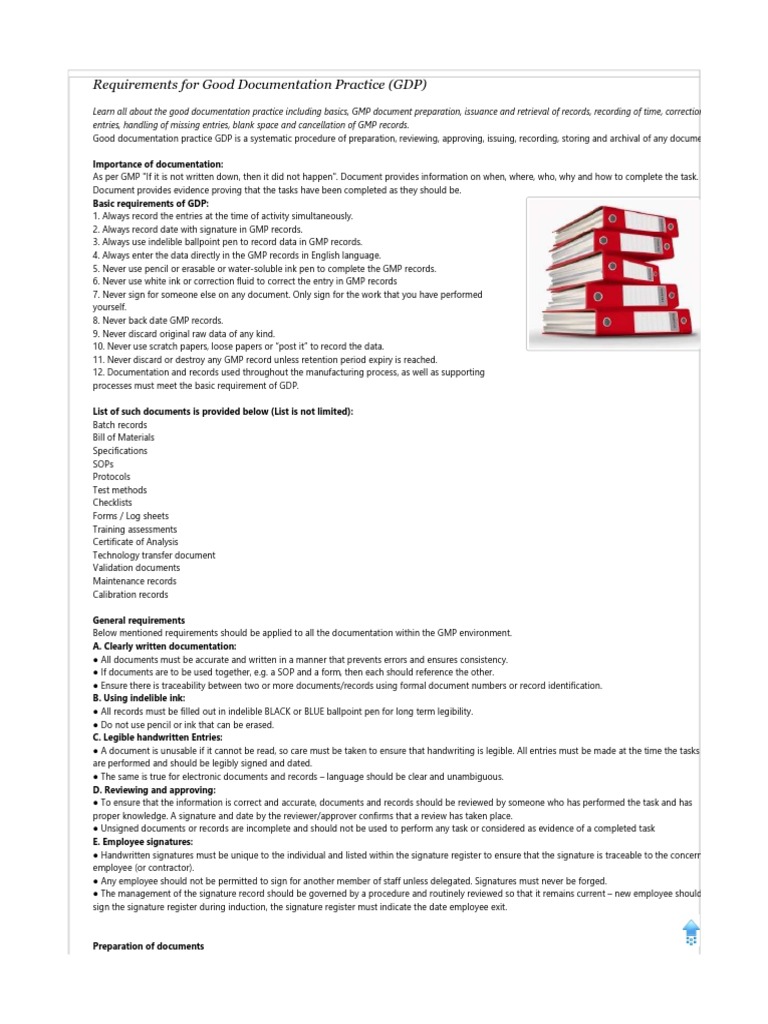 Requirements For Good Documentation Practice (GDP) - Pharmaceut | PDF ...