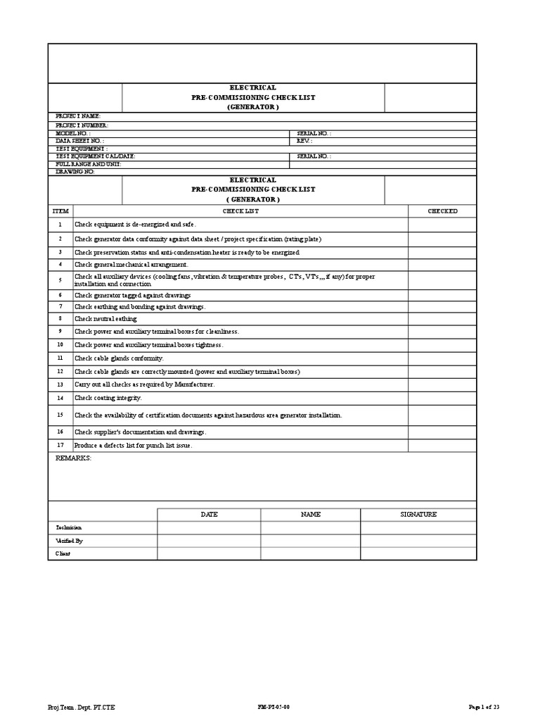 Electrical Pre-Commissioning Checklist | PDF | Electrical Connector ...