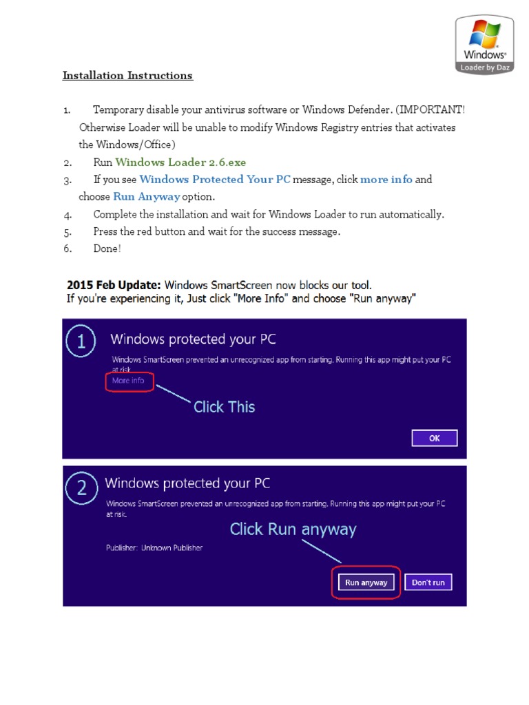 Windows Loader 2.6 Install Guide | PDF | Computers