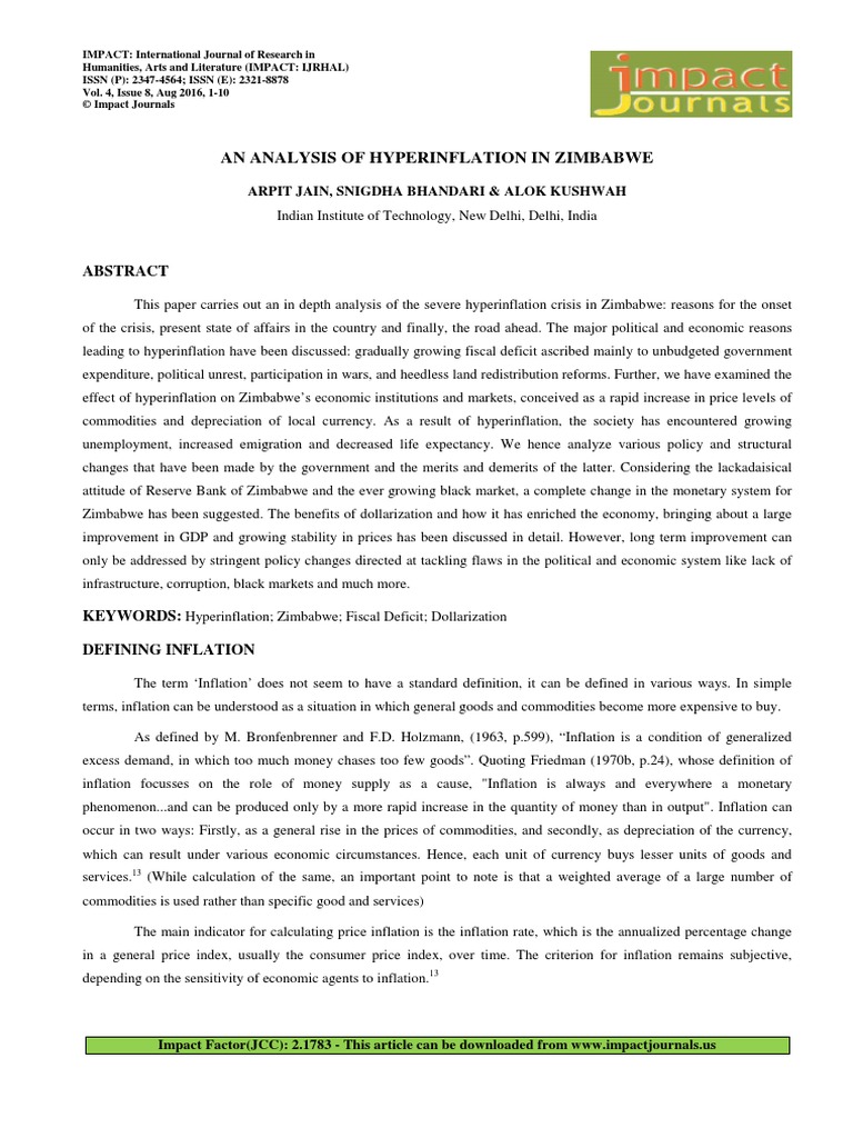 An Analysis of Hyperinflation in Zimbabwe | PDF | Inflation | Money Supply