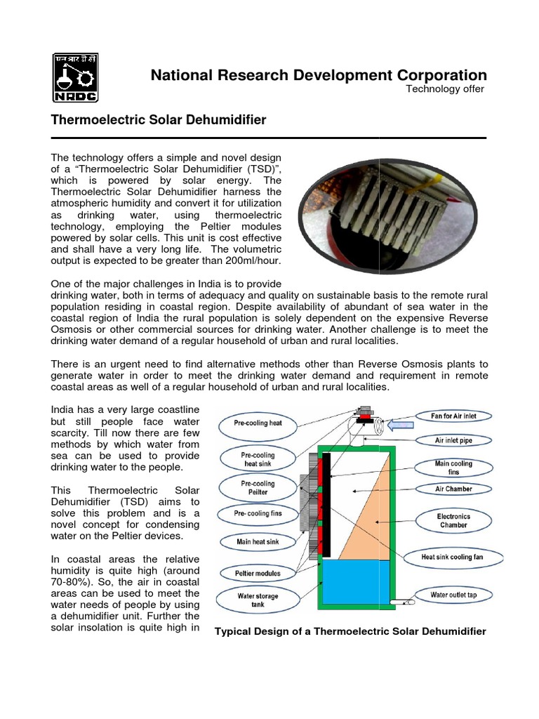 NRDC_Thermoelectric Solar Dehumidifier | Solar Energy | Water