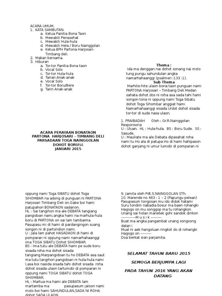 Contoh Kata Sambutan Panitia Bona Taon