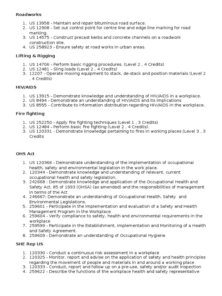 Training Material List Occupational Safety And Health Safety
