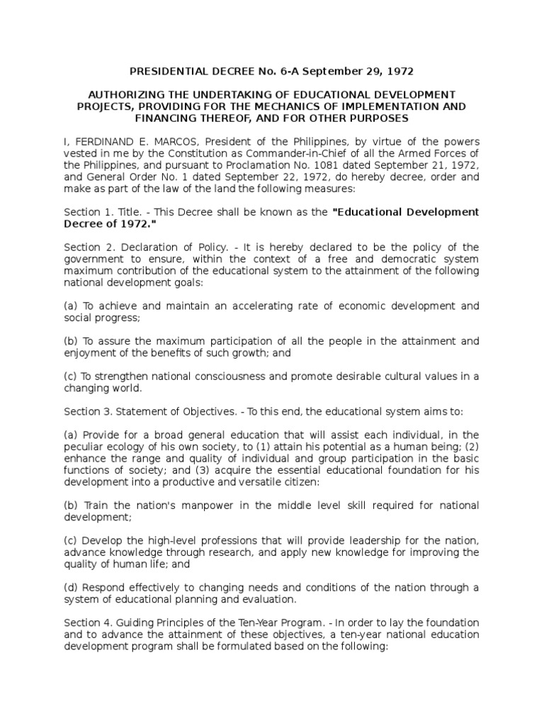 Presidential Decree No. 6-A | Loans | Economic Development | Free 30 ...