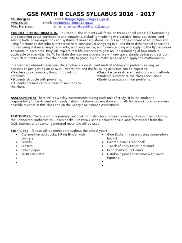 Gse Math 8 Class Syllabus 2016 - 2017: Tburgess@paulding.k12.ga - Us ...