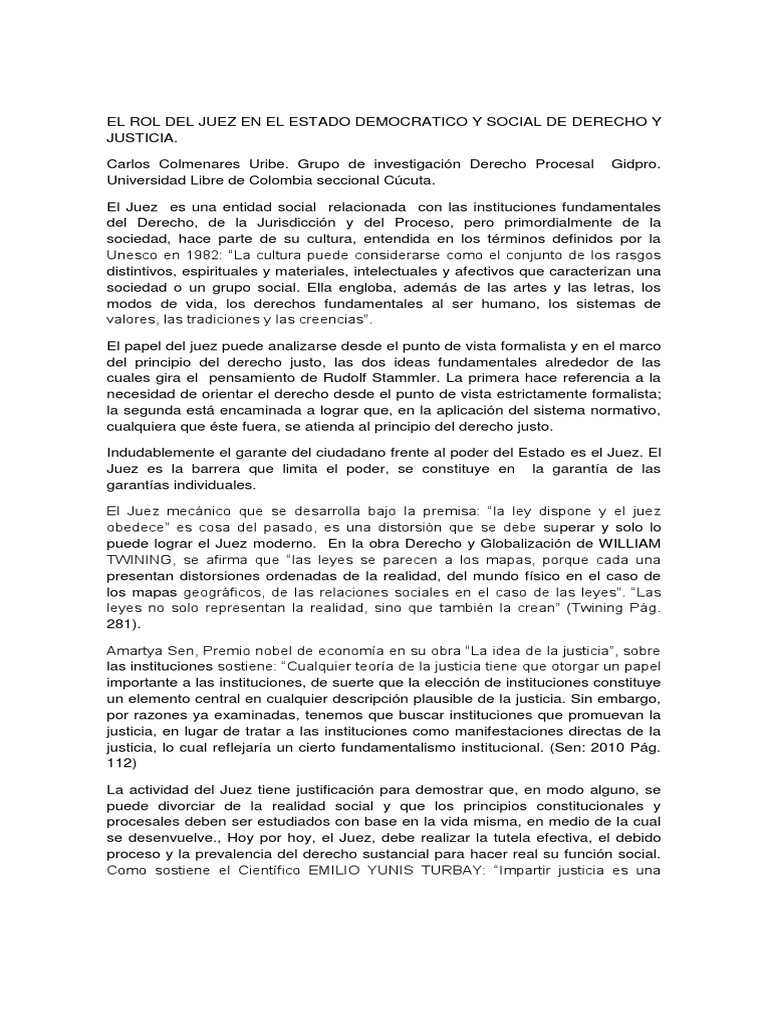 El Rol Del Juez en El Estado Democratico y Social de Derecho y Justicia ...