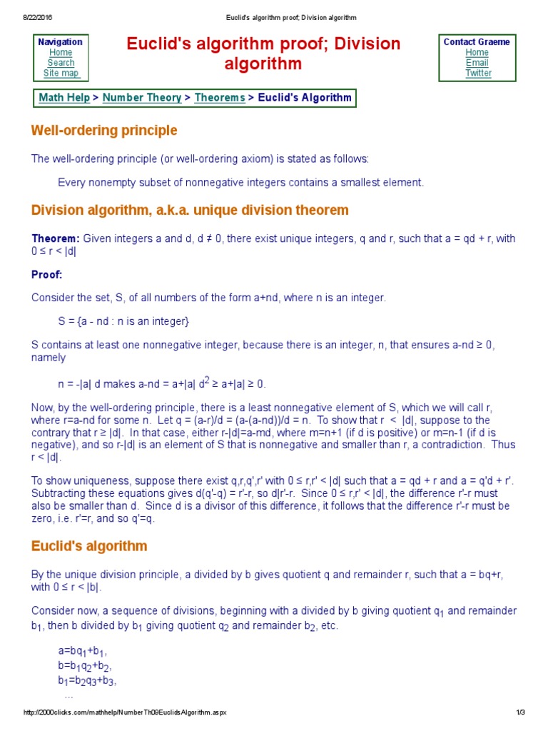 A Detailed Proof of Euclid's Algorithm and the Division Algorithm Along ...