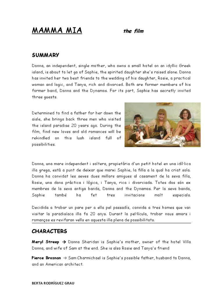 SUMMARY Mamma Mia | PDF | Leisure | Broadway Theatre