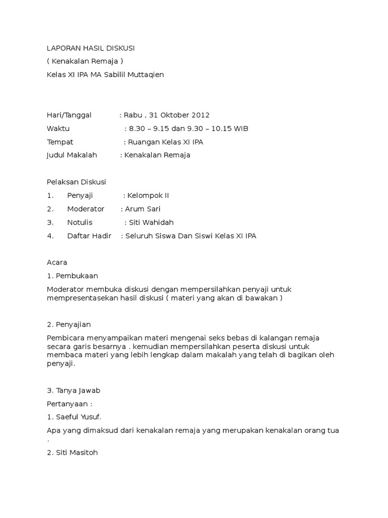 Laporan Hasil Diskusi