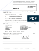 Class VIII Science Worksheet Light Task Worksheet