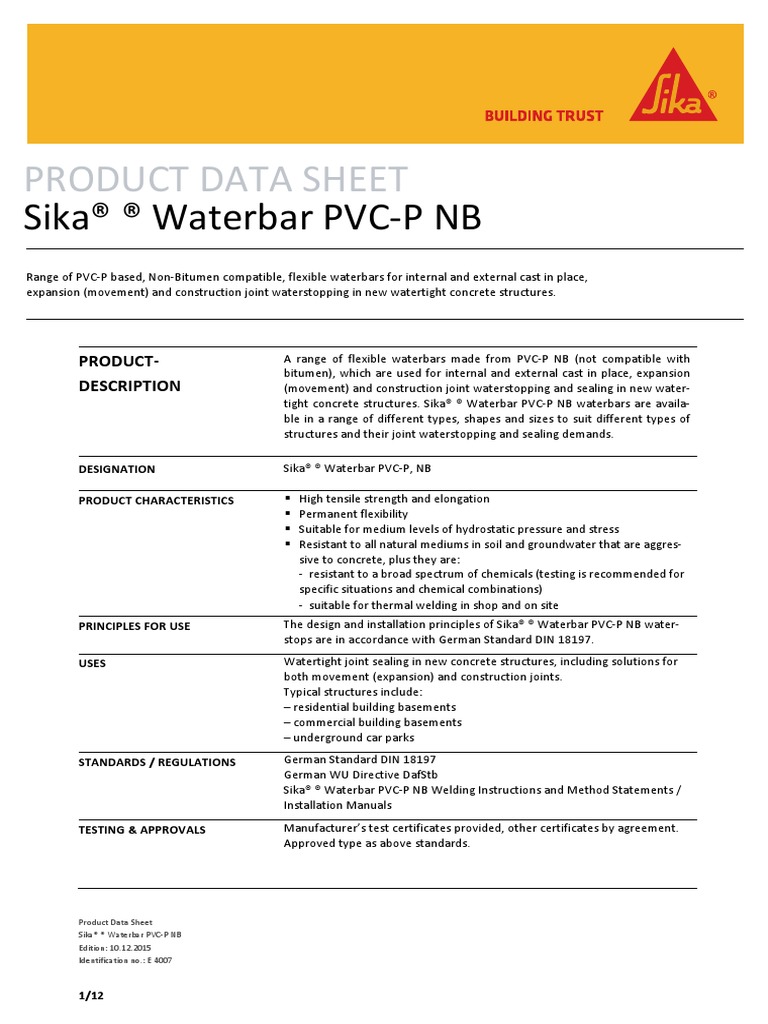 E 4007 Sika Tricosal Waterbar PVC-P NB | Welding | Concrete