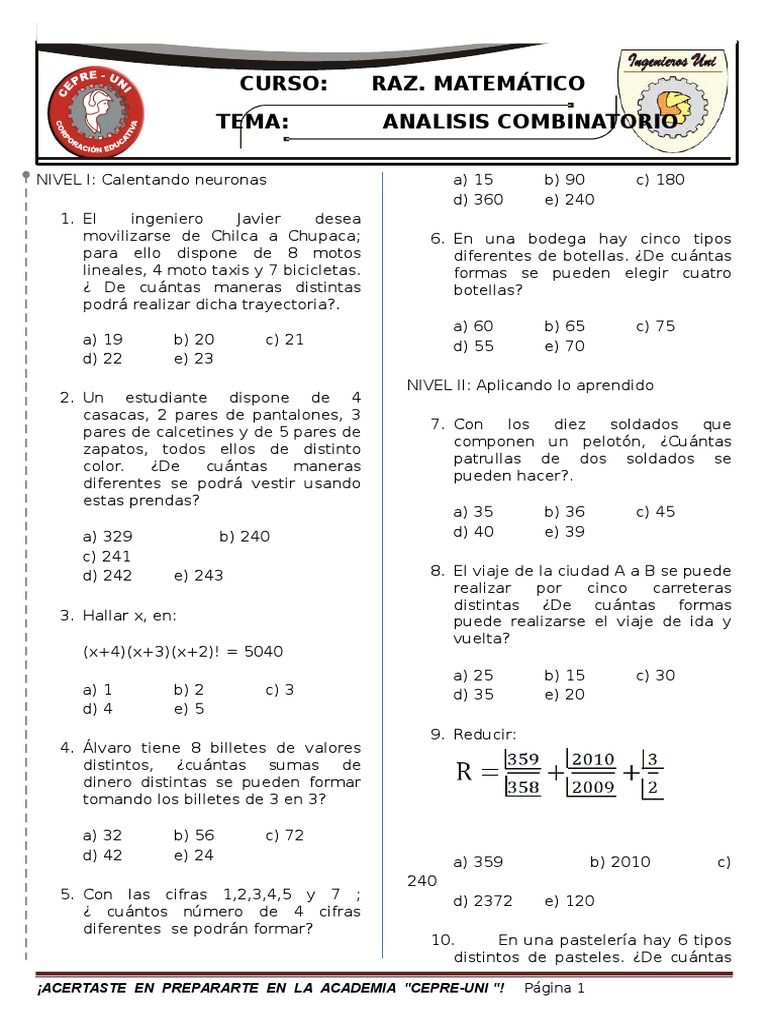 Ejercicios de Análisis Combinatorio | PDF | Violencia | Agitación