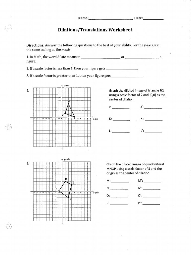 Dilation Worksheet Inside Dilations Worksheet With Answers