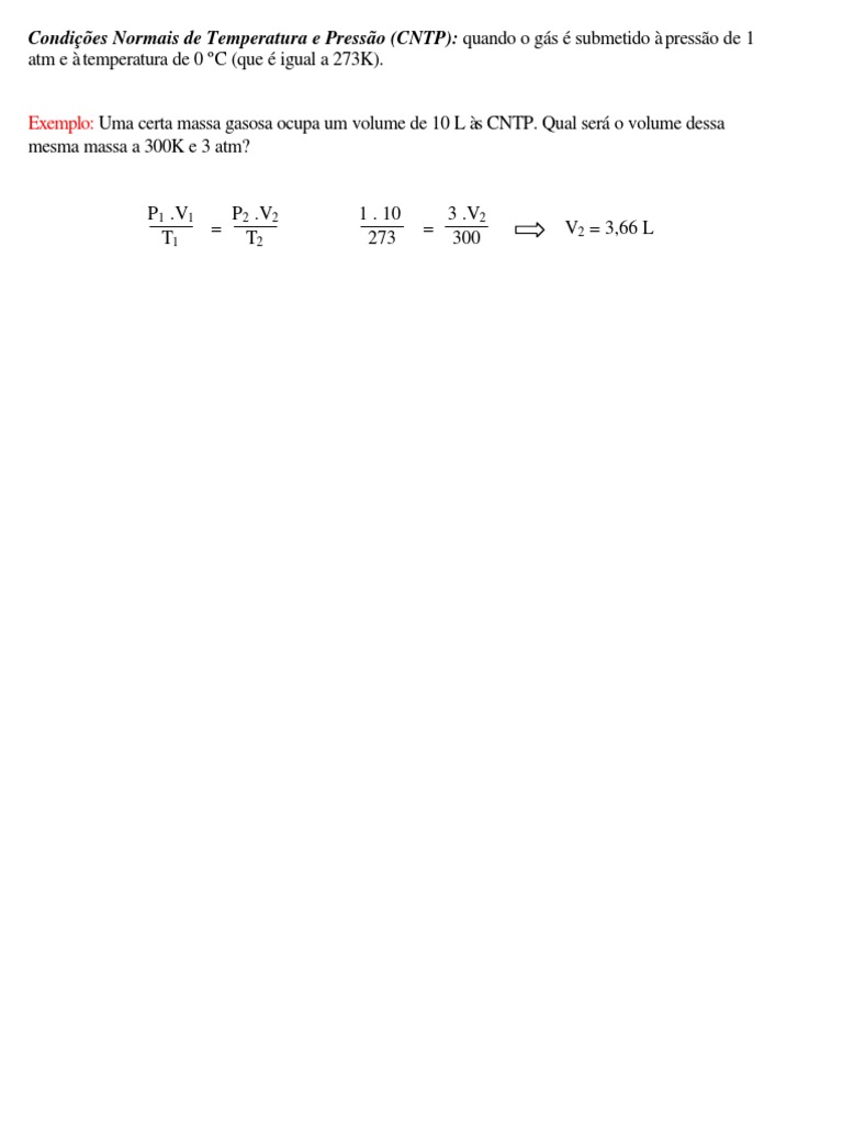 Química Geral Condições Normais de Temperatura e Pressão (CNTP) | PDF