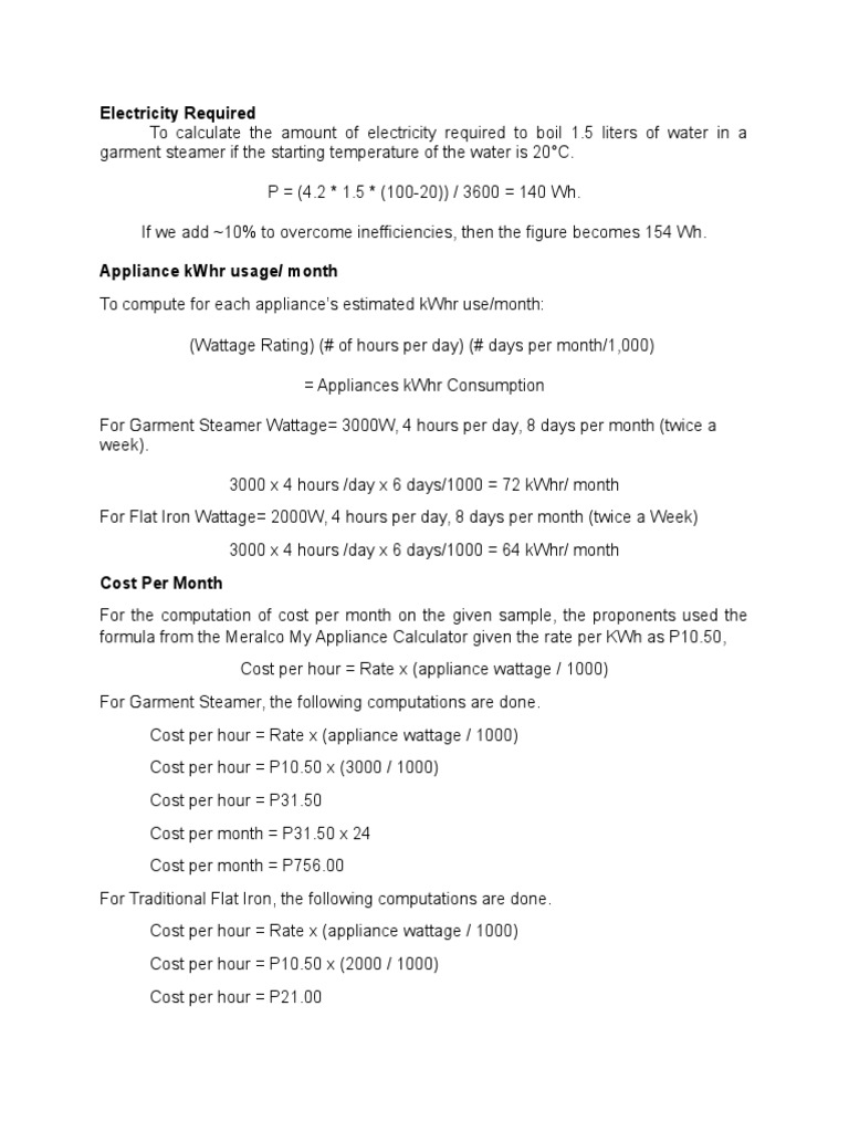 Calculating Electricity Usage and Costs of Operating a Garment Steamer vs. Traditional Flat Iron