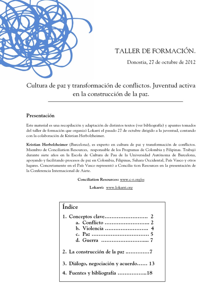 Cultura de Paz y Conflictos: Taller 2012 | PDF | Conflicto (proceso ...